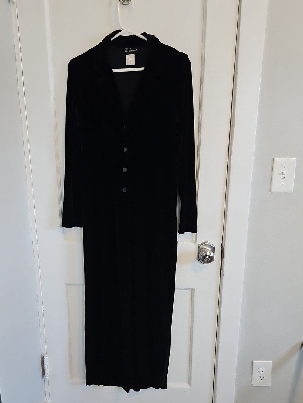 Be Smart Black Velvet Long Sleeve Overcoat